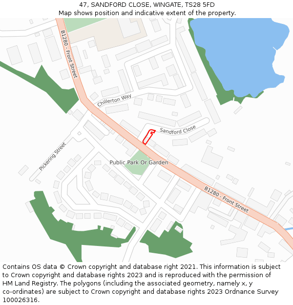 47, SANDFORD CLOSE, WINGATE, TS28 5FD: Location map and indicative extent of plot