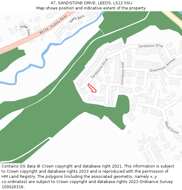 47, SANDSTONE DRIVE, LEEDS, LS12 5SU: Location map and indicative extent of plot