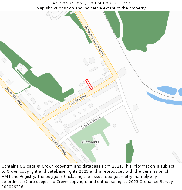 47, SANDY LANE, GATESHEAD, NE9 7YB: Location map and indicative extent of plot