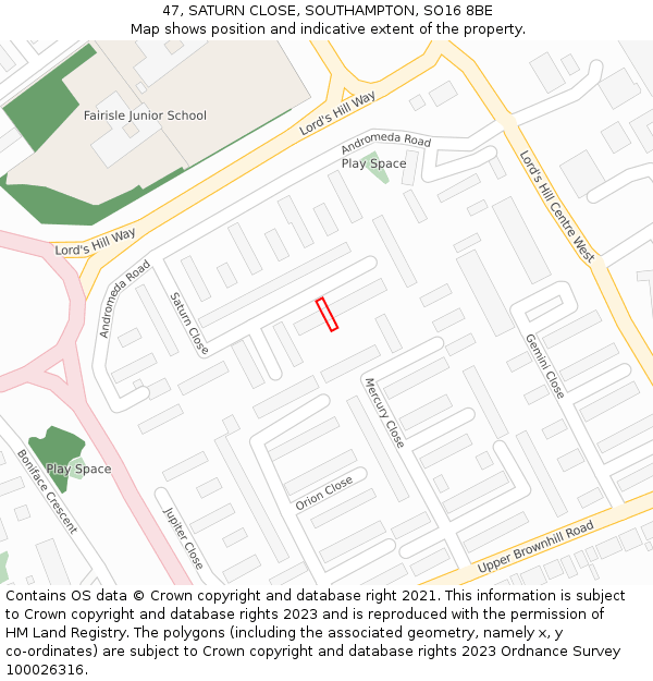 47, SATURN CLOSE, SOUTHAMPTON, SO16 8BE: Location map and indicative extent of plot
