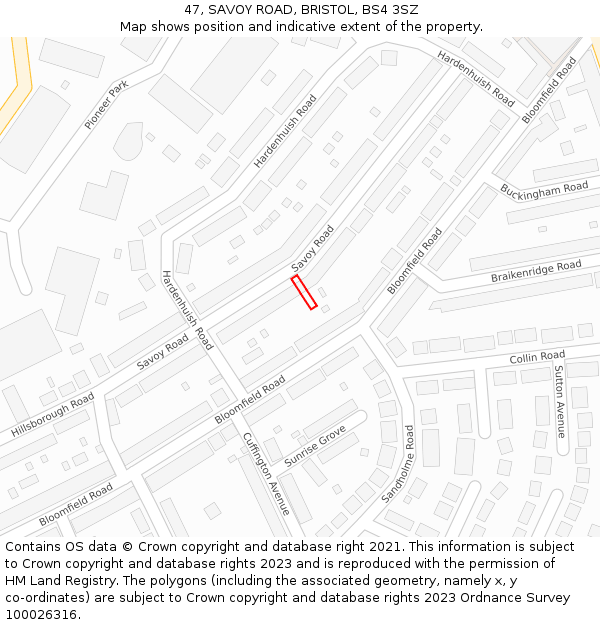 47, SAVOY ROAD, BRISTOL, BS4 3SZ: Location map and indicative extent of plot
