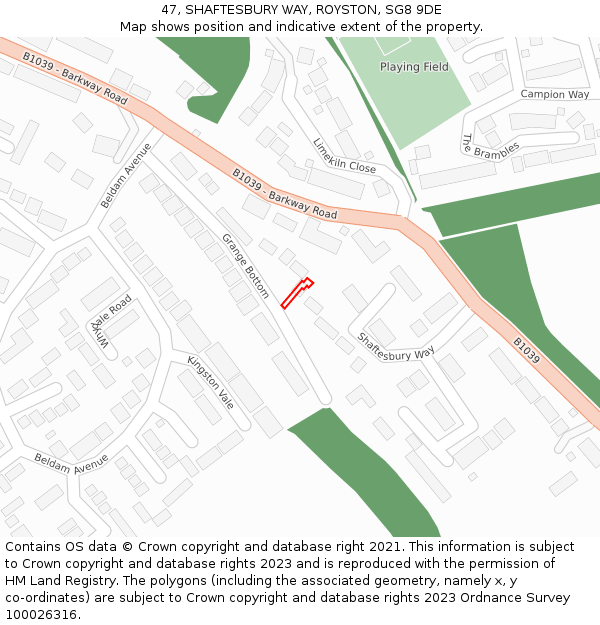 47, SHAFTESBURY WAY, ROYSTON, SG8 9DE: Location map and indicative extent of plot
