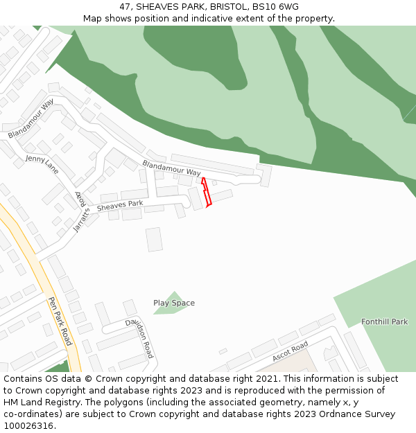47, SHEAVES PARK, BRISTOL, BS10 6WG: Location map and indicative extent of plot