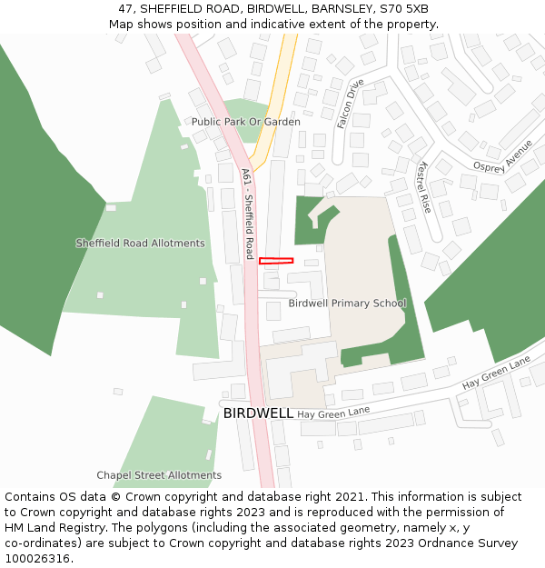 47, SHEFFIELD ROAD, BIRDWELL, BARNSLEY, S70 5XB: Location map and indicative extent of plot