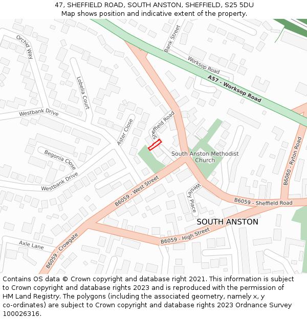47, SHEFFIELD ROAD, SOUTH ANSTON, SHEFFIELD, S25 5DU: Location map and indicative extent of plot