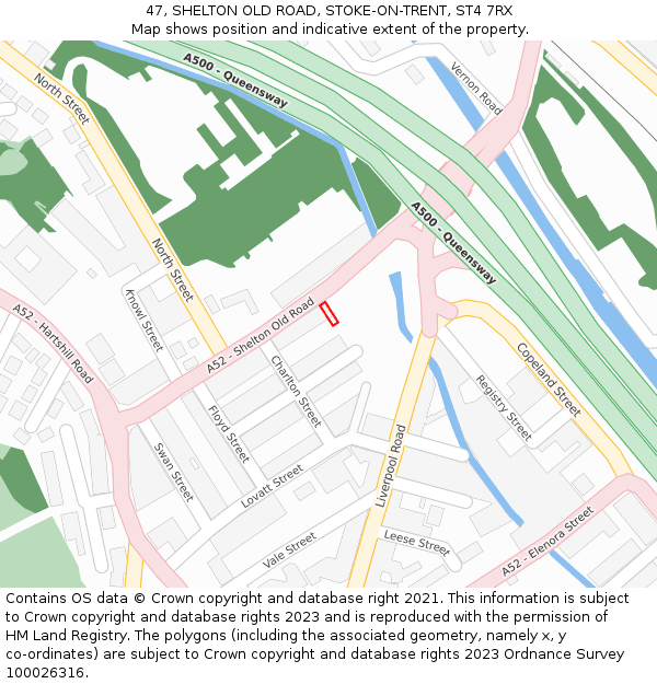 47, SHELTON OLD ROAD, STOKE-ON-TRENT, ST4 7RX: Location map and indicative extent of plot
