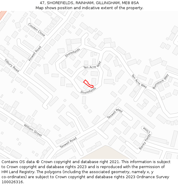 47, SHOREFIELDS, RAINHAM, GILLINGHAM, ME8 8SA: Location map and indicative extent of plot