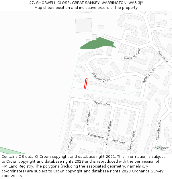 47, SHORWELL CLOSE, GREAT SANKEY, WARRINGTON, WA5 3JY: Location map and indicative extent of plot