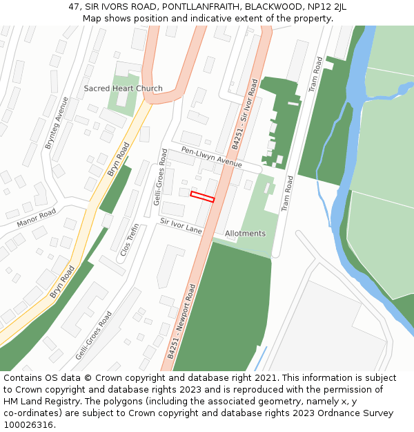 47, SIR IVORS ROAD, PONTLLANFRAITH, BLACKWOOD, NP12 2JL: Location map and indicative extent of plot