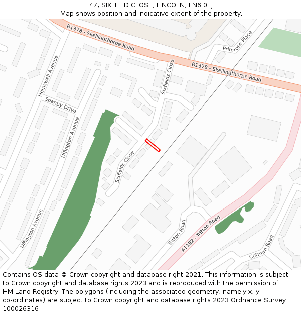 47, SIXFIELD CLOSE, LINCOLN, LN6 0EJ: Location map and indicative extent of plot