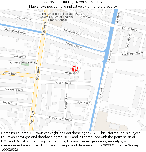 47, SMITH STREET, LINCOLN, LN5 8HY: Location map and indicative extent of plot