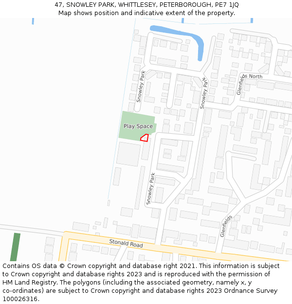 47, SNOWLEY PARK, WHITTLESEY, PETERBOROUGH, PE7 1JQ: Location map and indicative extent of plot