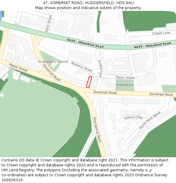 47, SOMERSET ROAD, HUDDERSFIELD, HD5 9AU: Location map and indicative extent of plot