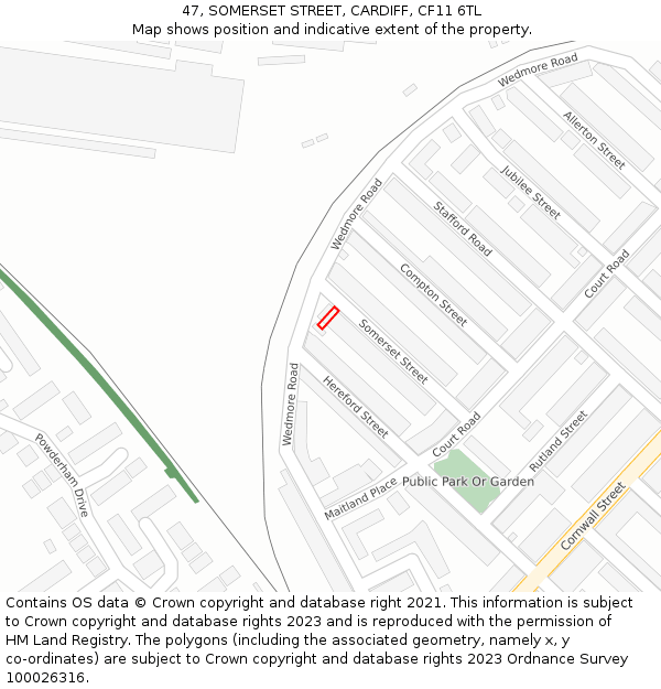 47, SOMERSET STREET, CARDIFF, CF11 6TL: Location map and indicative extent of plot
