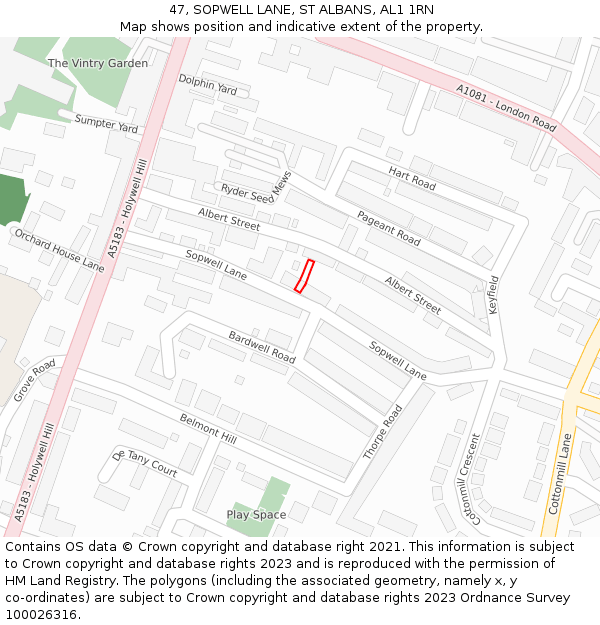 47, SOPWELL LANE, ST ALBANS, AL1 1RN: Location map and indicative extent of plot