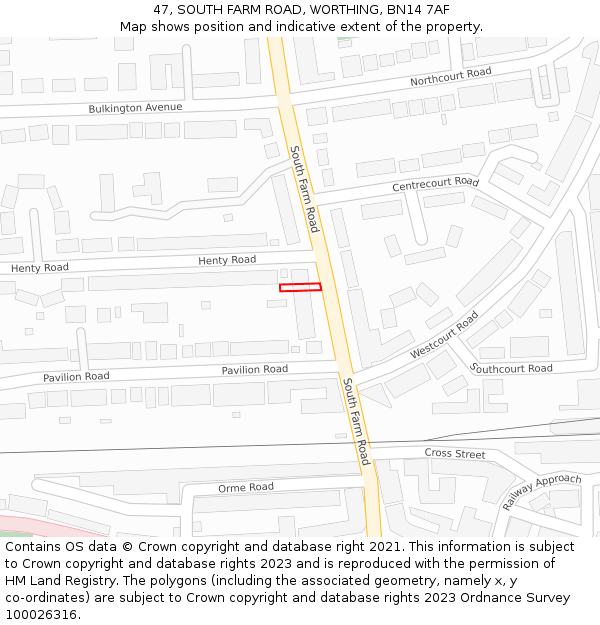47, SOUTH FARM ROAD, WORTHING, BN14 7AF: Location map and indicative extent of plot