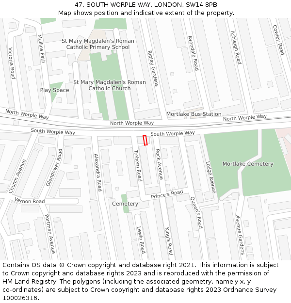 47, SOUTH WORPLE WAY, LONDON, SW14 8PB: Location map and indicative extent of plot