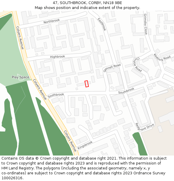 47, SOUTHBROOK, CORBY, NN18 9BE: Location map and indicative extent of plot