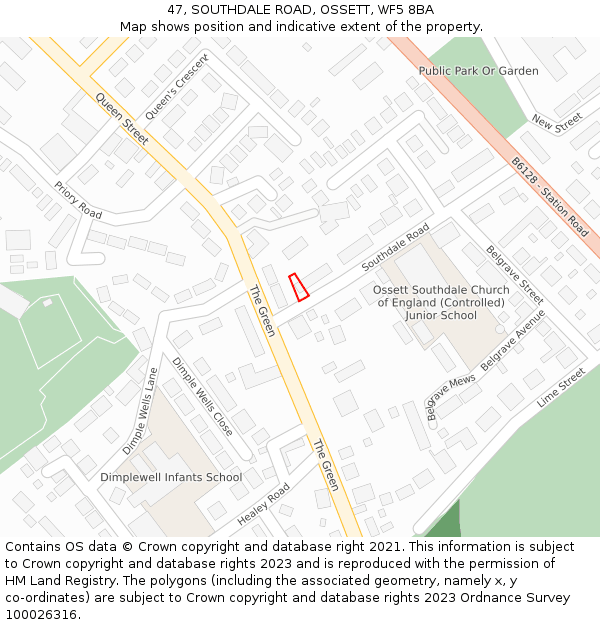 47, SOUTHDALE ROAD, OSSETT, WF5 8BA: Location map and indicative extent of plot