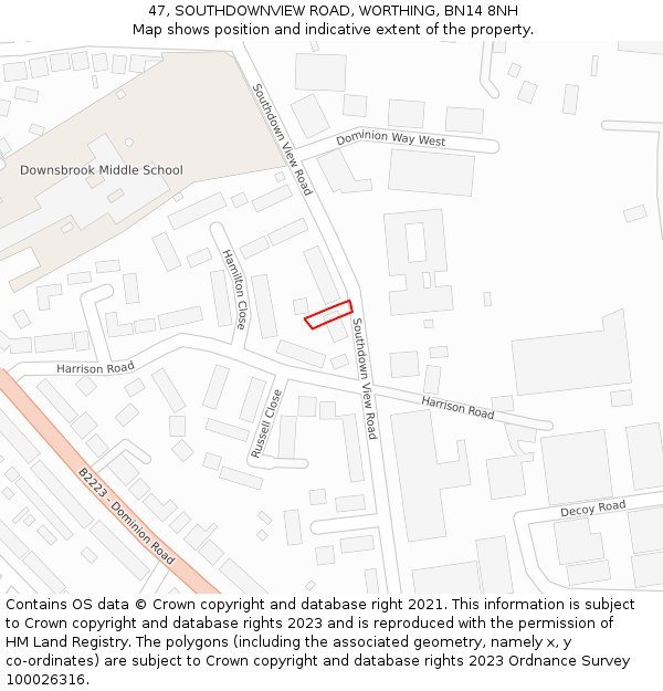 47, SOUTHDOWNVIEW ROAD, WORTHING, BN14 8NH: Location map and indicative extent of plot