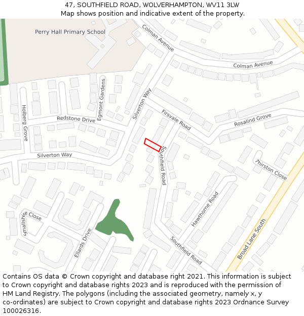 47, SOUTHFIELD ROAD, WOLVERHAMPTON, WV11 3LW: Location map and indicative extent of plot