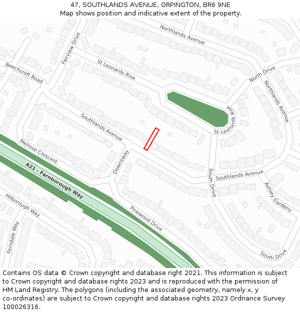 47, SOUTHLANDS AVENUE, ORPINGTON, BR6 9NE: Location map and indicative extent of plot