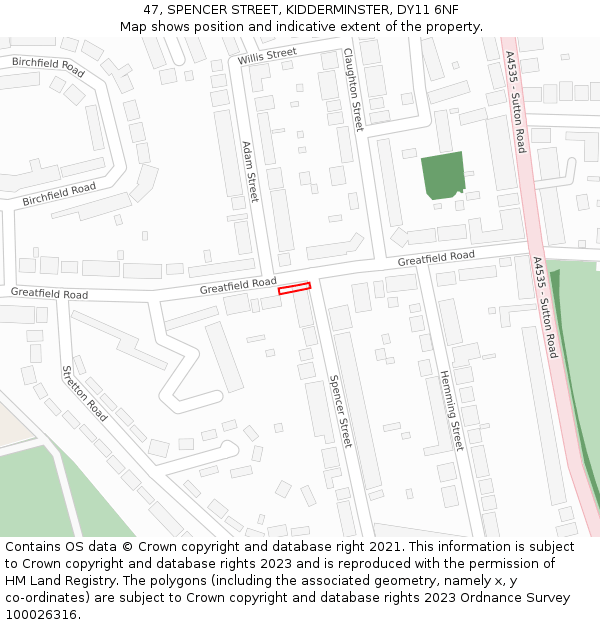 47, SPENCER STREET, KIDDERMINSTER, DY11 6NF: Location map and indicative extent of plot