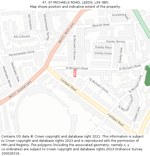 47, ST MICHAELS ROAD, LEEDS, LS6 3BG: Location map and indicative extent of plot