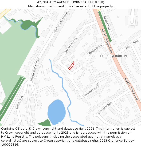47, STANLEY AVENUE, HORNSEA, HU18 1UQ: Location map and indicative extent of plot