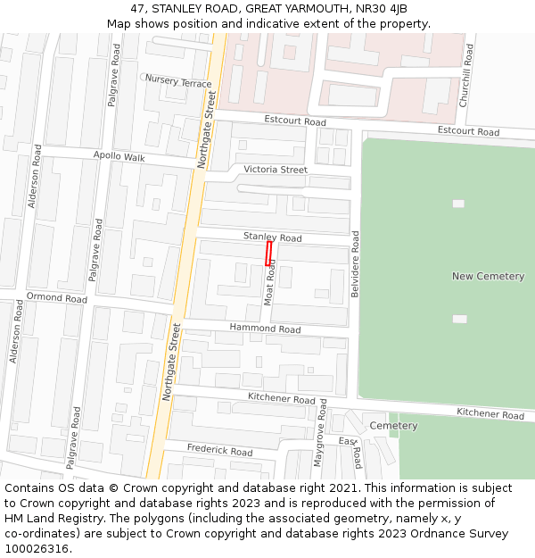 47, STANLEY ROAD, GREAT YARMOUTH, NR30 4JB: Location map and indicative extent of plot