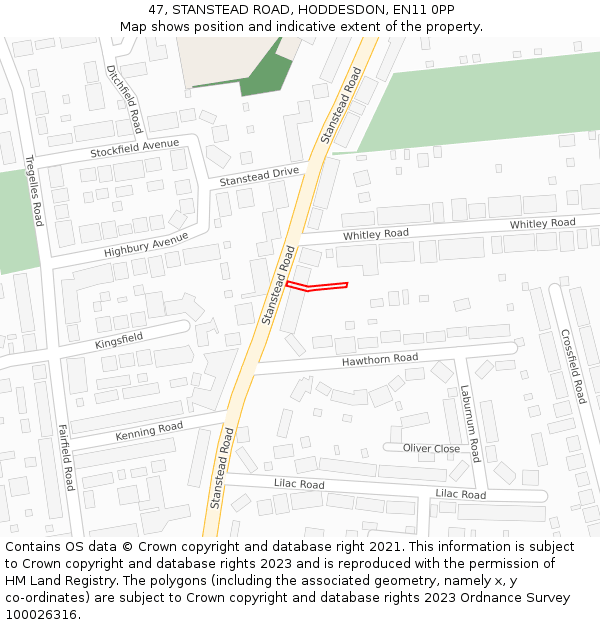 47, STANSTEAD ROAD, HODDESDON, EN11 0PP: Location map and indicative extent of plot