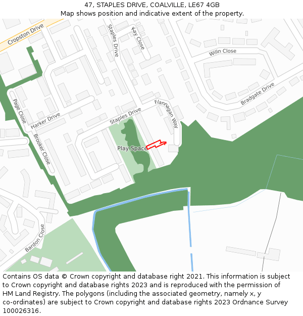 47, STAPLES DRIVE, COALVILLE, LE67 4GB: Location map and indicative extent of plot