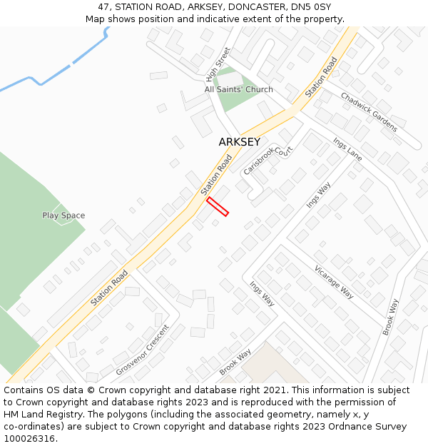 47, STATION ROAD, ARKSEY, DONCASTER, DN5 0SY: Location map and indicative extent of plot