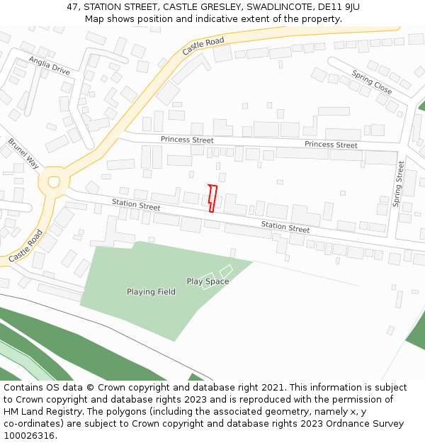 47, STATION STREET, CASTLE GRESLEY, SWADLINCOTE, DE11 9JU: Location map and indicative extent of plot