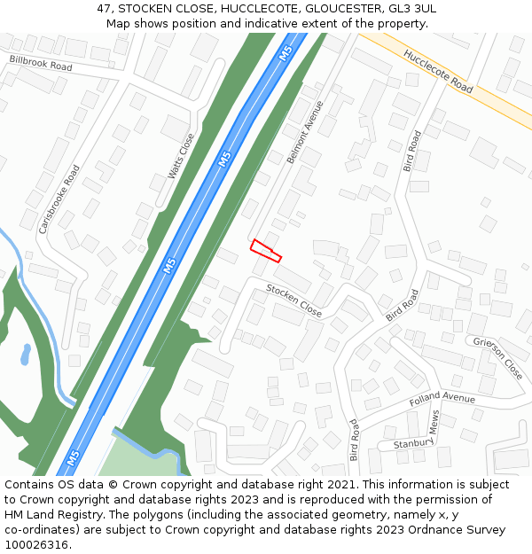 47, STOCKEN CLOSE, HUCCLECOTE, GLOUCESTER, GL3 3UL: Location map and indicative extent of plot