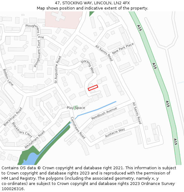 47, STOCKING WAY, LINCOLN, LN2 4FX: Location map and indicative extent of plot