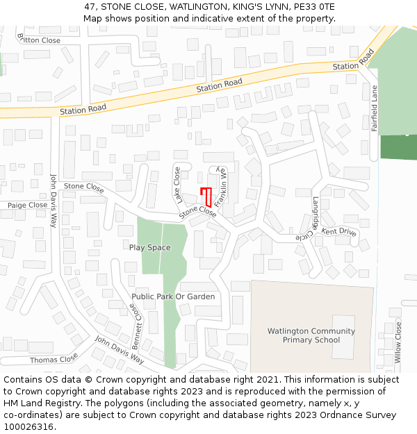 47, STONE CLOSE, WATLINGTON, KING'S LYNN, PE33 0TE: Location map and indicative extent of plot