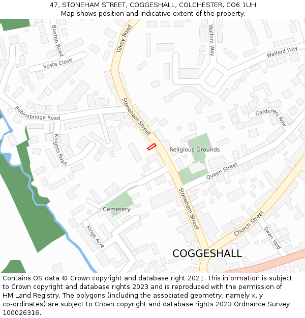 47, STONEHAM STREET, COGGESHALL, COLCHESTER, CO6 1UH: Location map and indicative extent of plot