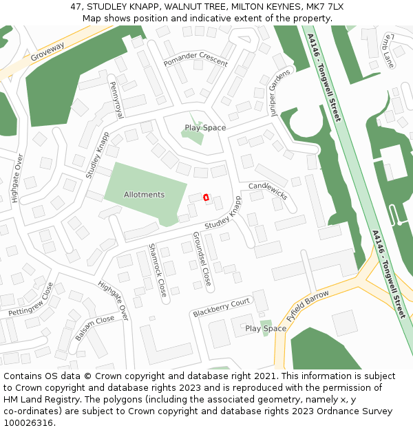 47, STUDLEY KNAPP, WALNUT TREE, MILTON KEYNES, MK7 7LX: Location map and indicative extent of plot