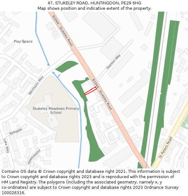 47, STUKELEY ROAD, HUNTINGDON, PE29 6HG: Location map and indicative extent of plot