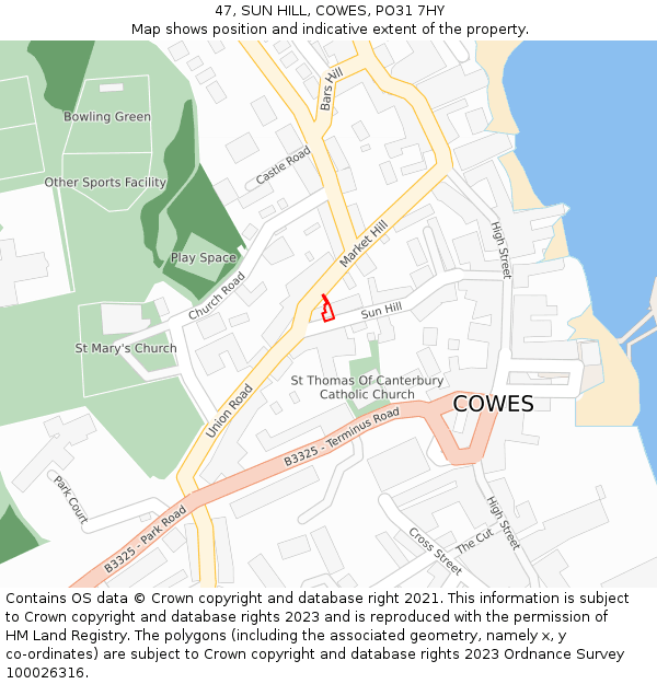 47, SUN HILL, COWES, PO31 7HY: Location map and indicative extent of plot
