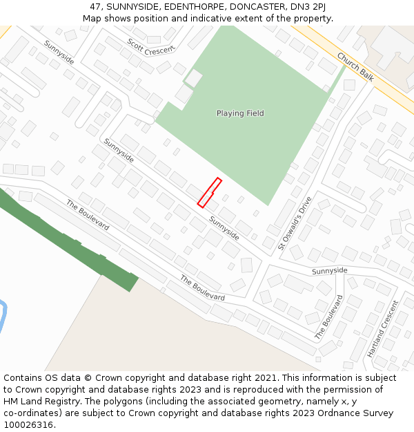 47, SUNNYSIDE, EDENTHORPE, DONCASTER, DN3 2PJ: Location map and indicative extent of plot