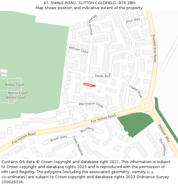47, SWALE ROAD, SUTTON COLDFIELD, B76 2BH: Location map and indicative extent of plot