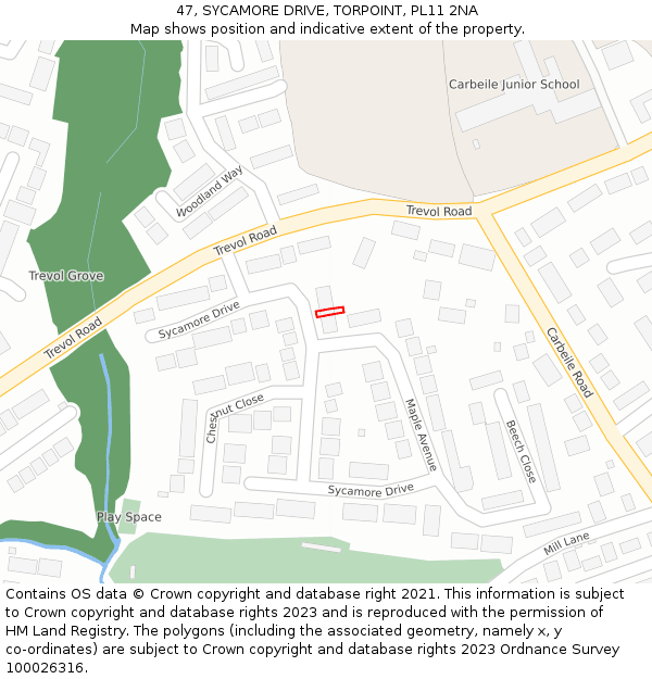 47, SYCAMORE DRIVE, TORPOINT, PL11 2NA: Location map and indicative extent of plot