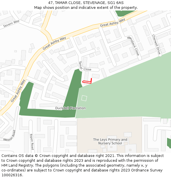 47, TAMAR CLOSE, STEVENAGE, SG1 6AS: Location map and indicative extent of plot