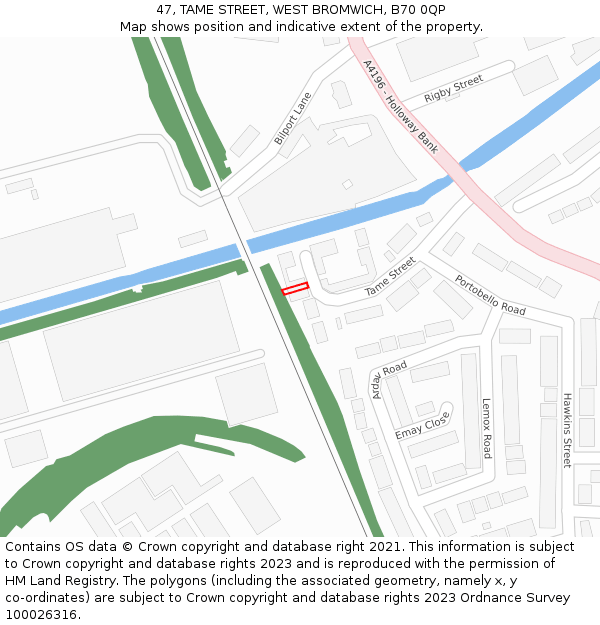 47, TAME STREET, WEST BROMWICH, B70 0QP: Location map and indicative extent of plot