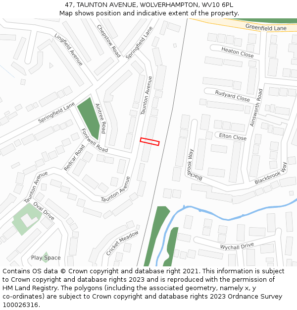 47, TAUNTON AVENUE, WOLVERHAMPTON, WV10 6PL: Location map and indicative extent of plot