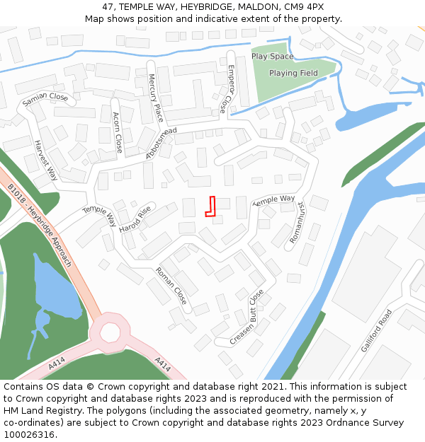 47, TEMPLE WAY, HEYBRIDGE, MALDON, CM9 4PX: Location map and indicative extent of plot
