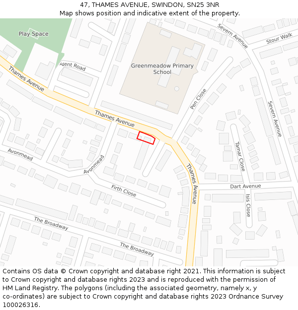 47, THAMES AVENUE, SWINDON, SN25 3NR: Location map and indicative extent of plot