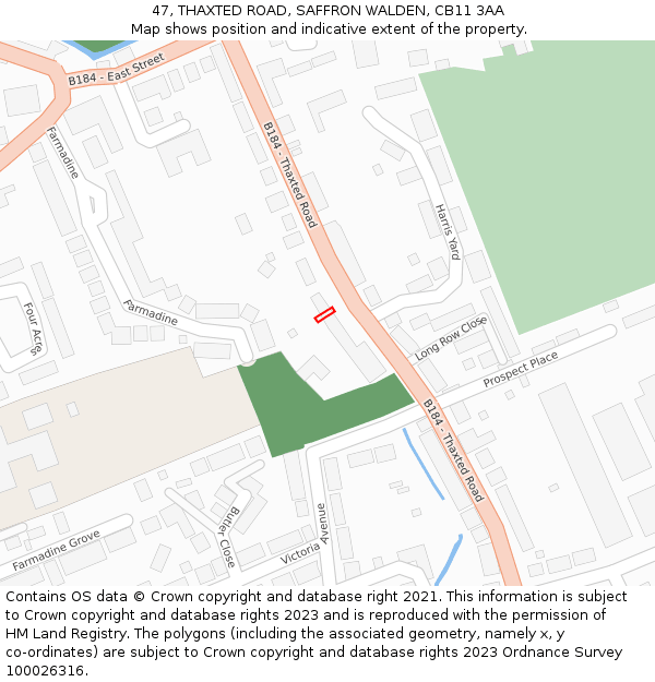 47, THAXTED ROAD, SAFFRON WALDEN, CB11 3AA: Location map and indicative extent of plot